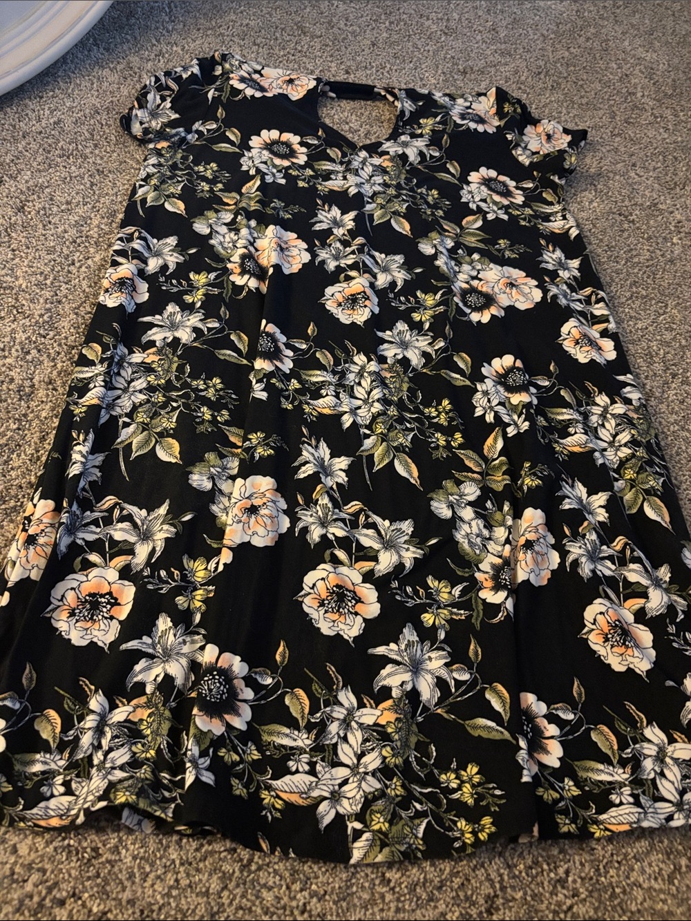 Black Floral Swing Dress for woman’s with Peach & White Blooms